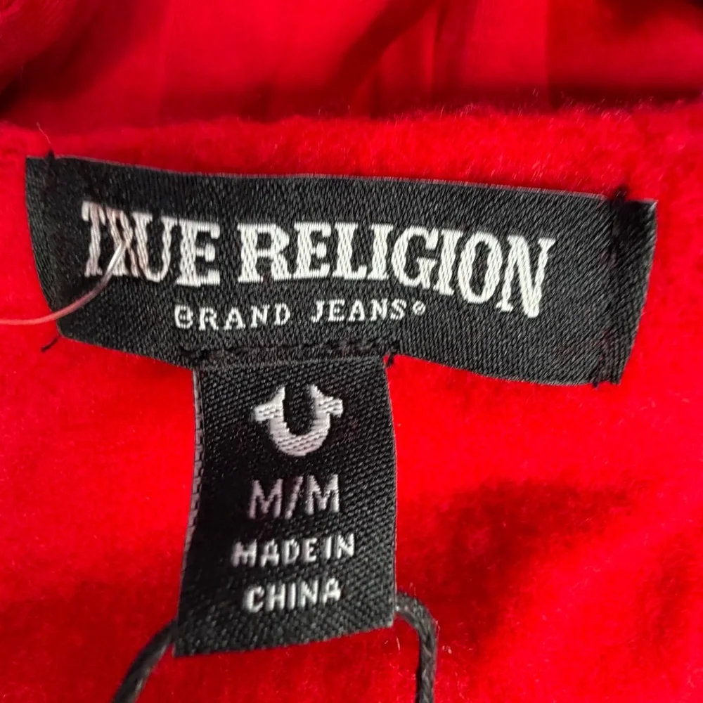 True Religion Full-Zip Fleece-Lined Hoodie Buddha Icon Men’s M Red Streetwear